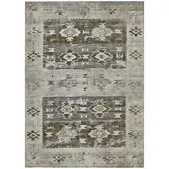 8' X 10' Brown And Ivory Aztec Washable Indoor Outdoor Area Rug