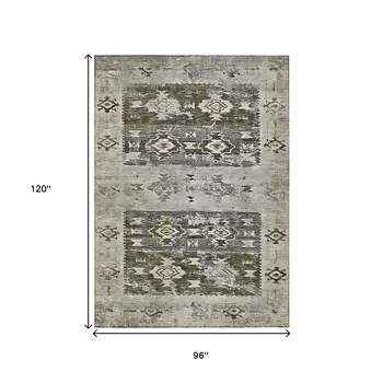 8' X 10' Brown And Ivory Aztec Washable Indoor Outdoor Area Rug