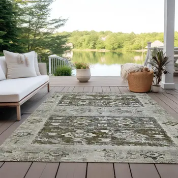 9' X 12' Brown And Ivory Aztec Washable Indoor Outdoor Area Rug
