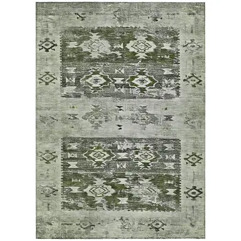8' X 10' Olive Green And Ivory Aztec Washable Indoor Outdoor Area Rug