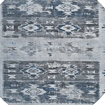 8' Blue And Denim Blue Round Aztec Washable Indoor Outdoor Area Rug
