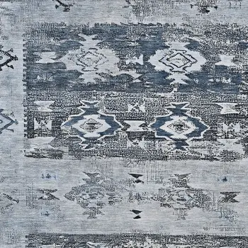 9' X 12' Blue And Denim Blue Aztec Washable Indoor Outdoor Area Rug