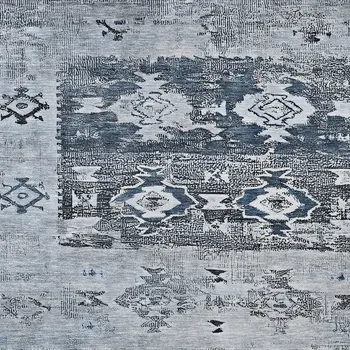 10' X 14' Blue And Denim Blue Aztec Washable Indoor Outdoor Area Rug