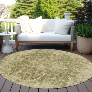 8' Brown And Beige Round Abstract Washable Indoor Outdoor Area Rug
