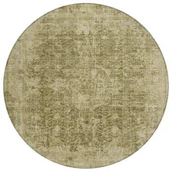 8' Brown And Beige Round Abstract Washable Indoor Outdoor Area Rug