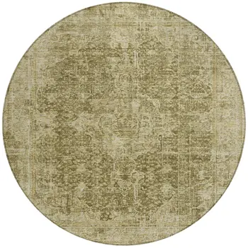 8' Brown And Beige Round Abstract Washable Indoor Outdoor Area Rug