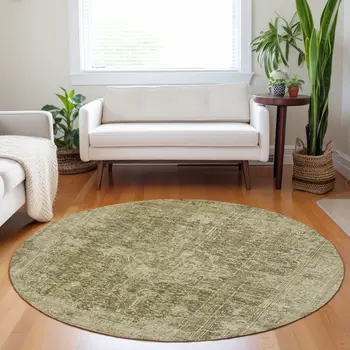 8' Brown And Beige Round Abstract Washable Indoor Outdoor Area Rug