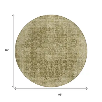 8' Brown And Beige Round Abstract Washable Indoor Outdoor Area Rug