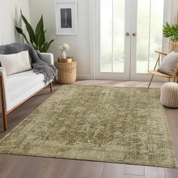 8' X 10' Brown And Beige Abstract Washable Indoor Outdoor Area Rug