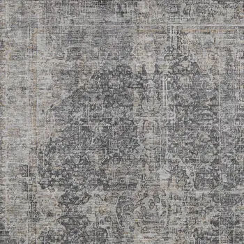 3' X 5' Charcoal And Silver Abstract Washable Indoor Outdoor Area Rug