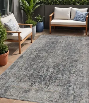 5' X 8' Charcoal And Silver Abstract Washable Indoor Outdoor Area Rug