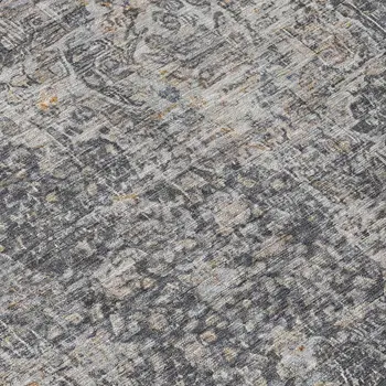 8' Charcoal And Silver Round Abstract Washable Indoor Outdoor Area Rug