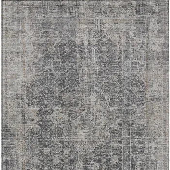 8' X 10' Charcoal And Silver Abstract Washable Indoor Outdoor Area Rug