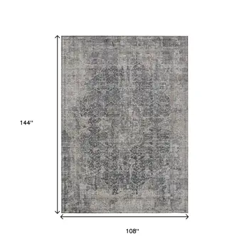 9' X 12' Charcoal And Silver Abstract Washable Indoor Outdoor Area Rug