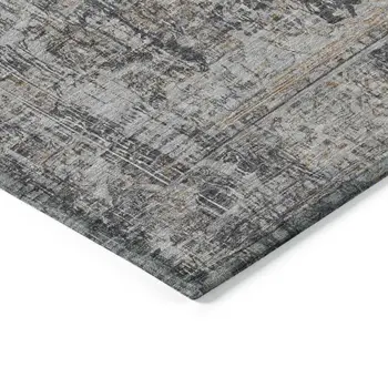 9' X 12' Charcoal And Silver Abstract Washable Indoor Outdoor Area Rug