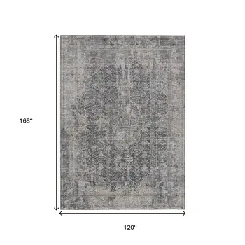 10' X 14' Charcoal And Silver Abstract Washable Indoor Outdoor Area Rug