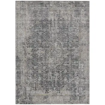 10' X 14' Charcoal And Silver Abstract Washable Indoor Outdoor Area Rug