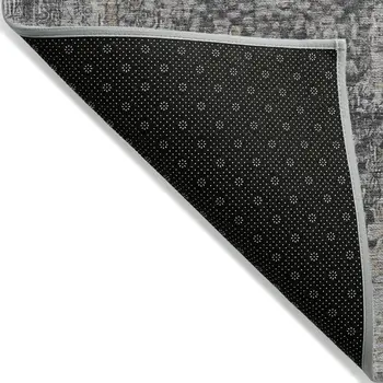 10' X 14' Charcoal And Silver Abstract Washable Indoor Outdoor Area Rug