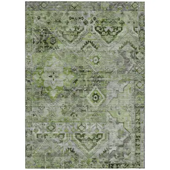 3' X 5' Artichoke Green And Gray Floral Medallion Washable Indoor Outdoor Area Rug
