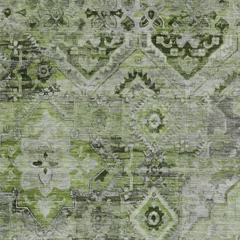 3' X 5' Artichoke Green And Gray Floral Medallion Washable Indoor Outdoor Area Rug