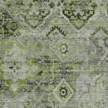 10' X 14' Artichoke Green And Gray Floral Medallion Washable Indoor Outdoor Area Rug