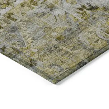 3' X 5' Pewter Gray And Gold Floral Medallion Washable Indoor Outdoor Area Rug