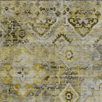 3' X 5' Pewter Gray And Gold Floral Medallion Washable Indoor Outdoor Area Rug