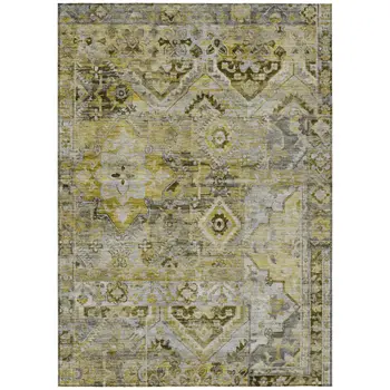 5' X 8' Pewter Gray And Gold Floral Medallion Washable Indoor Outdoor Area Rug