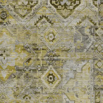 5' X 8' Pewter Gray And Gold Floral Medallion Washable Indoor Outdoor Area Rug