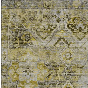 8' X 10' Pewter Gray And Gold Floral Medallion Washable Indoor Outdoor Area Rug