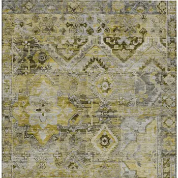 9' X 12' Pewter Gray And Gold Floral Medallion Washable Indoor Outdoor Area Rug