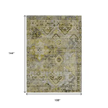 9' X 12' Pewter Gray And Gold Floral Medallion Washable Indoor Outdoor Area Rug