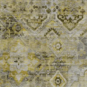 9' X 12' Pewter Gray And Gold Floral Medallion Washable Indoor Outdoor Area Rug