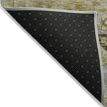 10' X 14' Pewter Gray And Gold Floral Medallion Washable Indoor Outdoor Area Rug