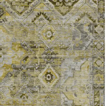 10' X 14' Pewter Gray And Gold Floral Medallion Washable Indoor Outdoor Area Rug