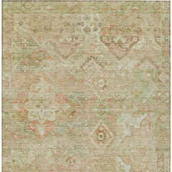 3' X 5' Salmon Fern Green And Beige Floral Medallion Washable Indoor Outdoor Area Rug