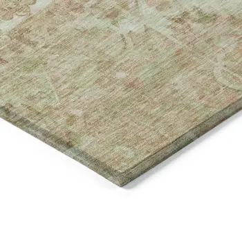10' X 14' Salmon Fern Green And Beige Floral Medallion Washable Indoor Outdoor Area Rug