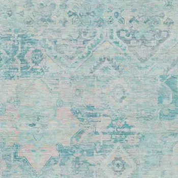 3' X 5' Teal Blue And Pink Floral Medallion Washable Indoor Outdoor Area Rug