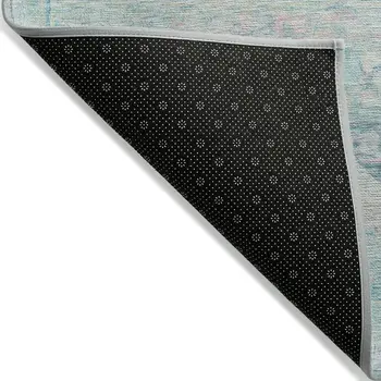 5' X 8' Teal Blue And Pink Floral Medallion Washable Indoor Outdoor Area Rug