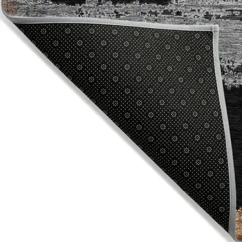 8' X 10' Black Gold And Brown Striped Washable Indoor Outdoor Area Rug