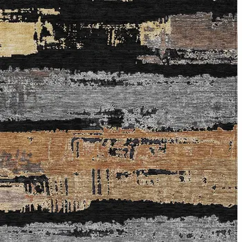 8' X 10' Black Gold And Brown Striped Washable Indoor Outdoor Area Rug