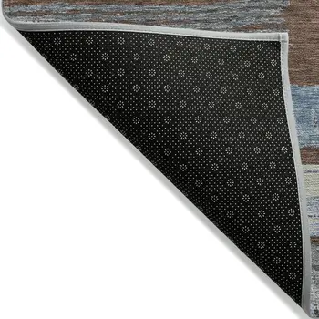 3' X 5' Chocolate Blue And Beige Striped Washable Indoor Outdoor Area Rug