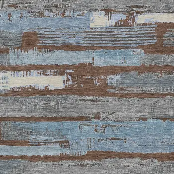 3' X 5' Chocolate Blue And Beige Striped Washable Indoor Outdoor Area Rug