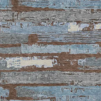 5' X 8' Chocolate Blue And Beige Striped Washable Indoor Outdoor Area Rug