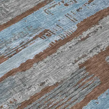8' Chocolate Blue And Beige Round Striped Washable Indoor Outdoor Area Rug