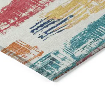 10' X 14' Ivory Teal Blue Orange And Red Striped Washable Indoor Outdoor Area Rug