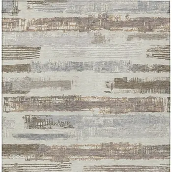 3' X 5' Linen Taupe And Ivory Striped Washable Indoor Outdoor Area Rug