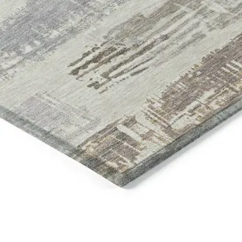 3' X 5' Linen Taupe And Ivory Striped Washable Indoor Outdoor Area Rug