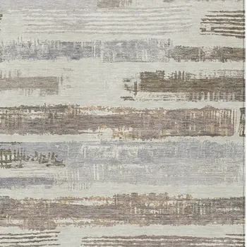 3' X 5' Linen Taupe And Ivory Striped Washable Indoor Outdoor Area Rug