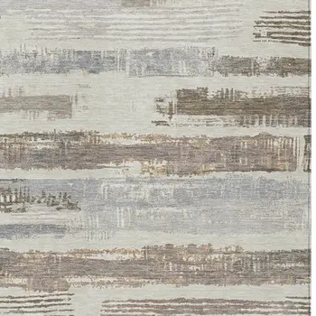 5' X 8' Linen Taupe And Ivory Striped Washable Indoor Outdoor Area Rug